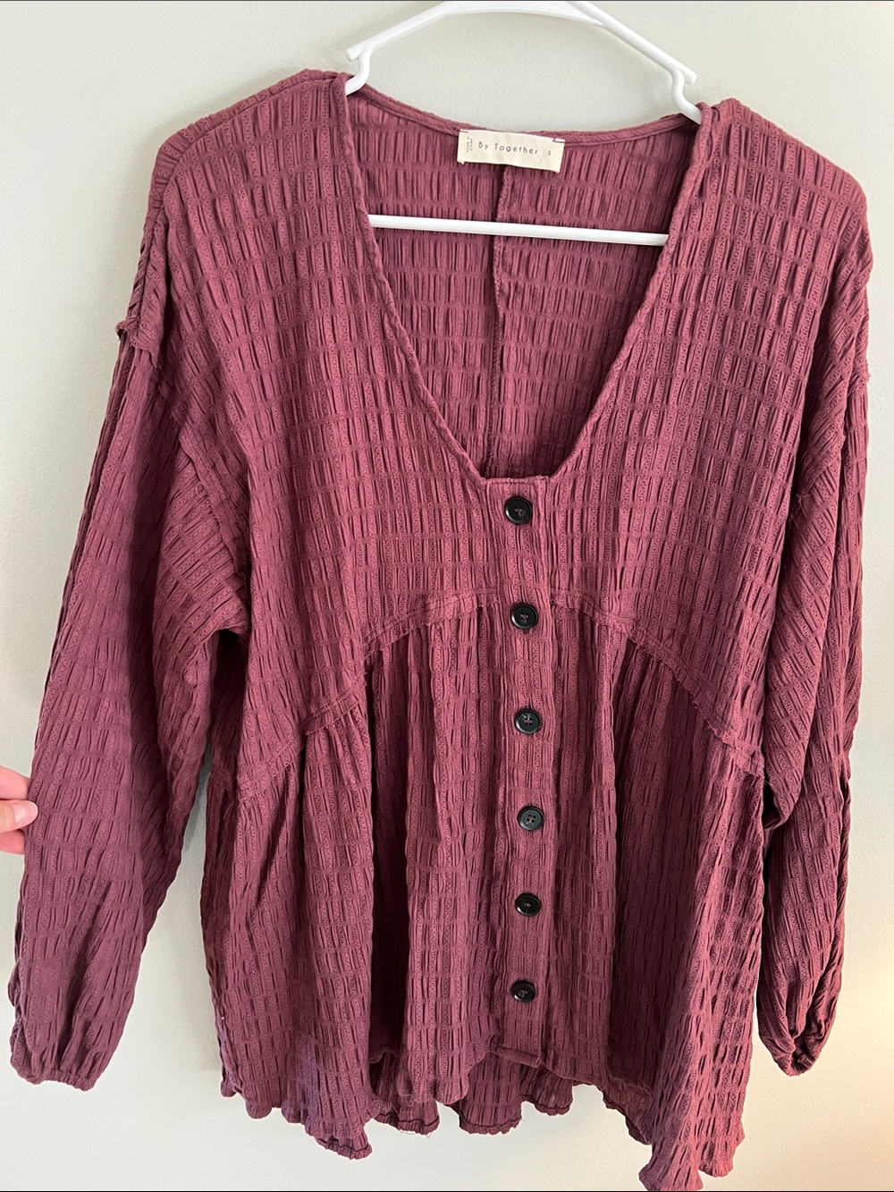 By Together Dusty Mauve Waffle Button-Front Tunic